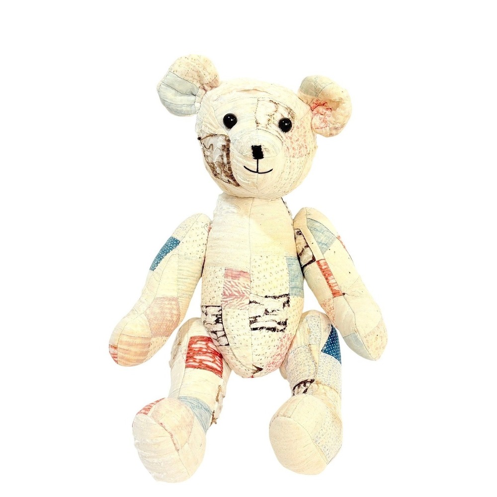 Vintage Handmade Patchwork Quilted Teddy Bear Cottage Core Antique Granny